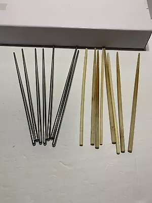 Lot Of Chopsticks 7 Metal 3 Pair + 1  And 8 Wooden 4 Pair • $5.39