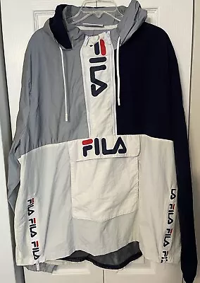 Fila Mens Parallax Popover Jacket Lm911463-036 Wht/gry/blu • $22