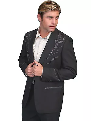 Scully Western Mens Charcoal Polyester Floral Tone Embroidered Blazer • $149.99