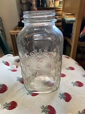 Vtg Monarch Finer Foods Glass Jar-Clear-Embossed Lions Head-Chevrons-No Lid-GC • $25