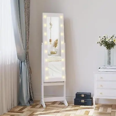 Free Standing LED Mirrored Jewelry Cabinet Armoire Floor Organiser Warm White • £60.94