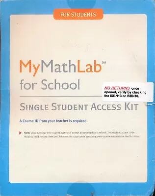 MyMathLab MyLab Math Access Code Card For School (1-year Access) 1/e By Pearson • $33.99