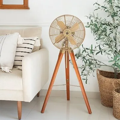 Nautical Collection Floor Fan W/Designer Style Wooden Tripod Stand Home & Office • $179.10