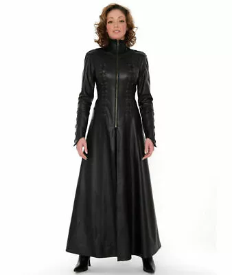 Women's Leather Catsuit MATRIX-COAT Long Zipper Sexy Dress Cat Suit Kinky Dress • £150