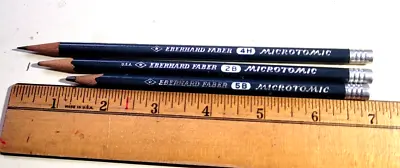 3 Vintage Eberhard Faber Microtomic Wood Clinched Pencils 4H ( 7 ) 2B(6.5 ) 5 B • $6.65