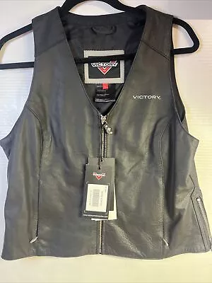 Victory Motorcycle New OEM Women's Leather Vest Large 286321606 Ladies Black • $60