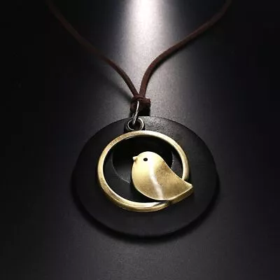 Christmas Gifts Bohemia Statement Bird Pendant Necklace Velvet Chain Wooden • $11.89