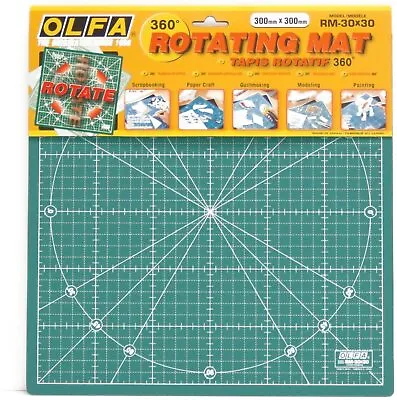 OLFA Rotating Self Healing Cutting Mat 30x30cm Anti Slip Green - RM3030 • £38.99