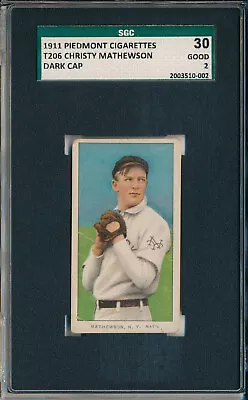 1911 T206 Piedmont - Christy Mathewson Dark Cap - Sgc 30 Gd 2 (svsc) - Centered! • $1699.99