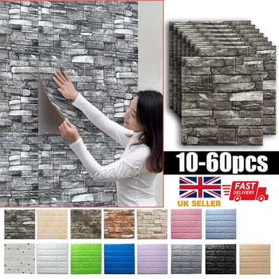 £13.88 • Buy 60PCS Large 3D Tile Brick Wall Sticker Soft Self-adhesive Waterproof Foam Panel_
