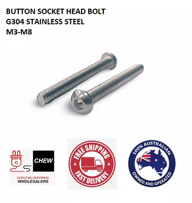 M3 M4 M5 M6 M8 Button Head Socket Screw Bolt Allen G304 Stainless Steel • $2