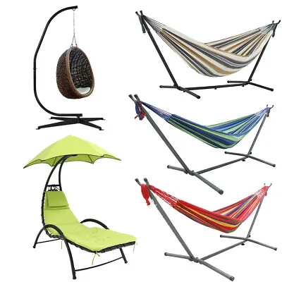 £69.91 • Buy Heavy Duty Hammock Bed Lounge Chair Hanging Swing Stand Garden Beach Outdoor