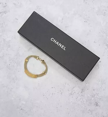 Chanel Logo Bangle Bracelet Womens Made In France Gold Plated Circa 1998 RARE • $1553.76