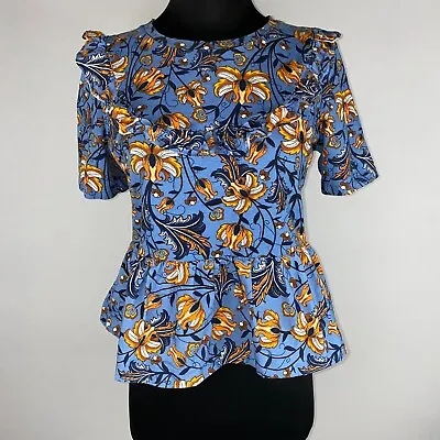 Zara Exaggerated Ruffle Bib Peplum Blouse Women's Size S Floral Short Sleeves • $33.99