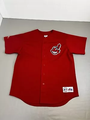 Vintage Majestic MLB Cleveland Indians Mesh Jersey XL Adult Red Button USA Made • $34.95