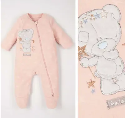 Tatty Teddy Baby Girls Pink Fleece Sleepsuit Babygrow NEW • £10.99
