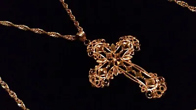 9ct Yellow Gold Ornate Filigree Cross Pendant On 20  Singapore Chain/Necklace**  • £559.99