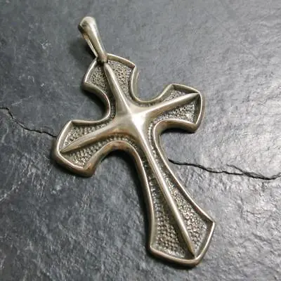 925 Solid Sterling Silver Men's Biker Unisex Cross Pendant Unique Textured • $37.50