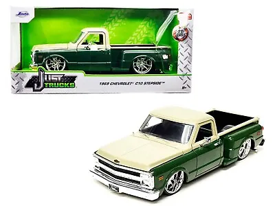 1969 Chevrolet C10 Stepside Pickup Green & Beige 1/24 Diecast Car By Jada 34303 • $49.99