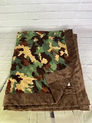 Mud Pie Camo Baby Blanket Security Lovey Camouflage Green Brown Tan Minky Dots • $28