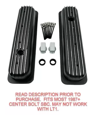 Black Short Finned Aluminum Valve Covers For Small Block Chevy 350 Vortec TBI • $82.99