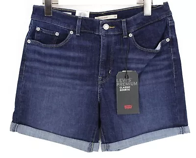 LEVI'S Classic Premium Big E Shorts Women's W28 Denim Stretch Faded Blue • £23.99