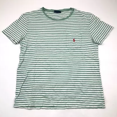 Ralph Lauren Shirt Size Large L Green White Tee Short Sleeve Adult Mens Striped • $18.77