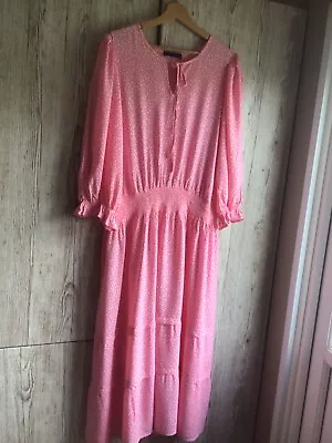 MARKS & SPENCER Pink Printed MIDI Dress SIZE 20  • £19.99