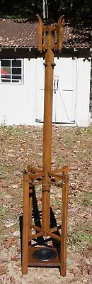 Vintage Solid Oak Mission Arts And Crafts Oak Hall Tree Coat Rack Umbrella Stand • $449.10
