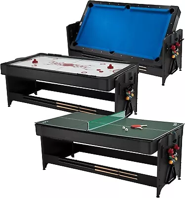 Fat Cat Original 3-in-1 Green 7' Pockey Multi-Game Table - Air Hockey Billiards • $1940.14