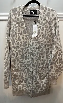 UGG Tomara Alpaca Wool Blend Relaxed Fit Leopard Cardigan Sweater SizeLarge NEW • $79.20