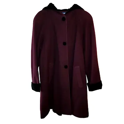 Herman Kay Women's Vintage 100% Wool Pea Coat Velvet Hooded Purple Size 6 • $45