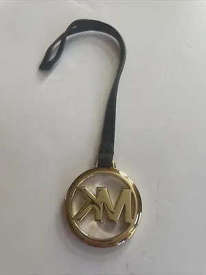 Michael Kors Black Leather Strap Gold Brass Key Fob Bag Charm Keychain Hang Tag • $15.19
