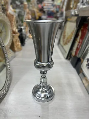 £29.99 • Buy 46cm Beautiful Silver Metal Vase Decorative Mirror Effect Flower Luxury Display