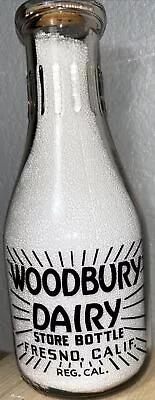 Vintage Woodbury Dairy Quart Milk Bottle Fresno Calif Ca Cal Trpq California Acl • $49