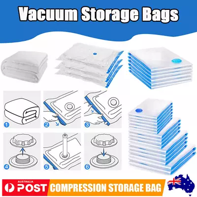 Vacuum Storage Bags Vacuum Sealer Bags With Hand Pump Reusable Ziplock  6pcs AU • $15.19