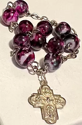ITALY Murano Style Rosary Art Glass Chaplet Bead Bracelet 8  Vintage FREE SHIP • $24.98