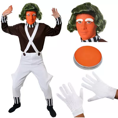 Mens Factory Worker Costume Chocolate Adults Wig Gloves Facepaint Fancy Dress • £15.99