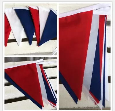 Red White & Blue FABRIC BUNTING VINTAGE. Garden Street Party. 1ST CLASS POSTAGE • £5.99