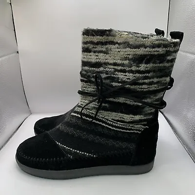 Toms Nepal Aztec Moccasin Woven Suede Jacquard Fleece Boots 7.5 Slip On Lace Up • $37.99