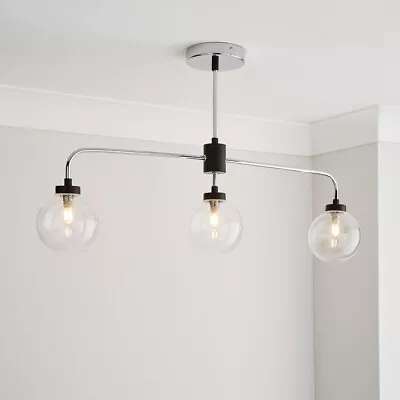 New In Box Dunelm Tanner - 3 Glass Ball Light Bar Ceiling Fitting (Chrome) • £41.99