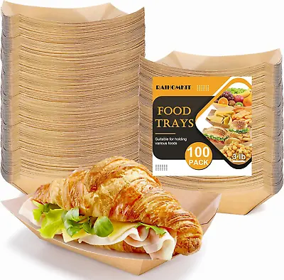 3 Lb Paper Food Boats100 Pack Kraft Paper Food Trays DisposableHeavy Duty Food • $15.64