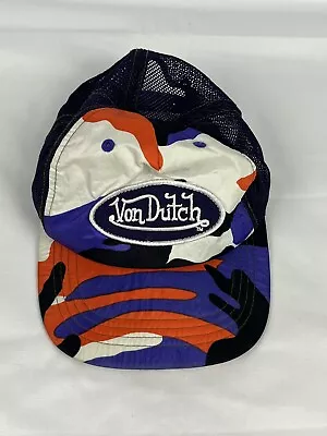 VTG Von Dutch Originals Hat Adult Snapback Trucker Purple Orange Camo Mesh Back • $29.99