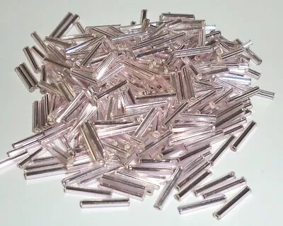 Vintage 1/2  Bright Pink Silver Lined Bugle Beads Matsuno Glass 24 Grams • $4.50