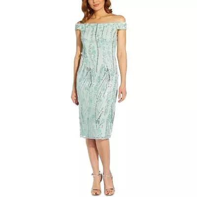 Adrianna Papell Womens Blue Sequined Cocktail And Party Dress 4 BHFO 4907 • $30.99