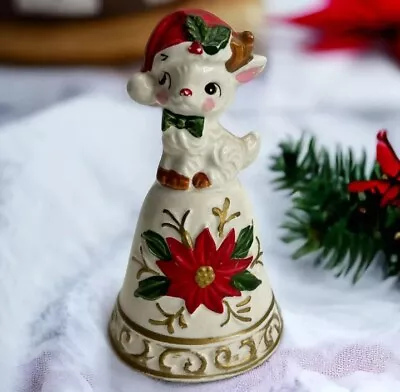 Vintage Napco Lamb Santa Hat Poinsettia Christmas Bell Porcelain Bone China #2 • $19.99
