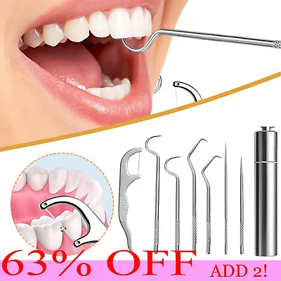 8X Toothpick Set Metal Stainless Steel Oral Tooth Cleaning With Storage Tube • £3.12