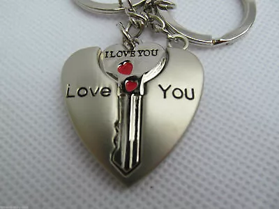 Lovers Couples I Love You Set Of Twin Keyrings Heart And Key Jigsaw Gift Idea Uk • £3.95