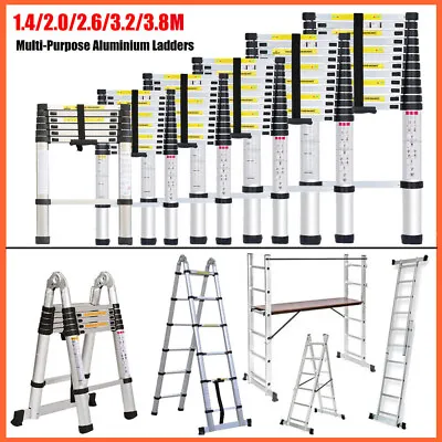 1.4M/2.6M/3.2M/3.8M Multi-Purpose Aluminum Folding Telescopic Steps Ladder • £43.97