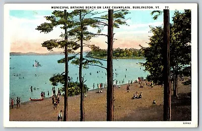 Burlington VT - Municipal Bathing Beach On Lake Champlain - Vintage Postcard • £4.94